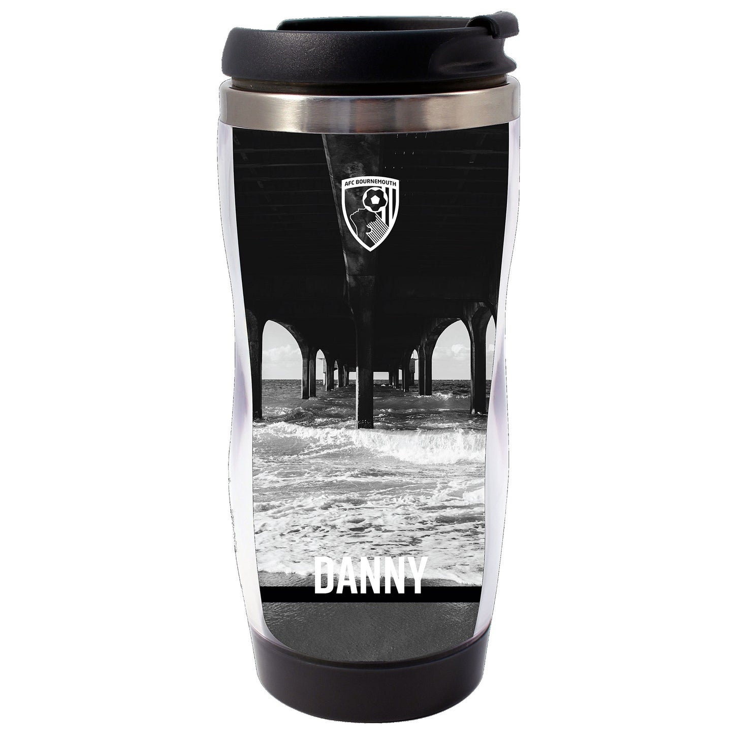 Personalised Travel Mug - Monochrome Pier