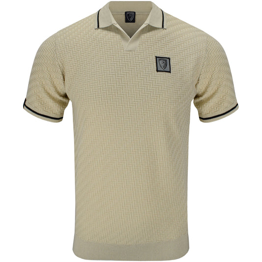 Adults Aragon Herringbone Knit Open Neck Polo - Flagstone