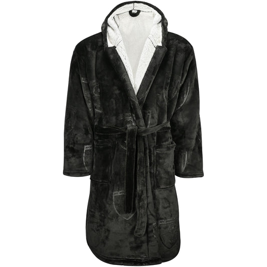 Adults Sherpa Lined Dressing Gown - Black