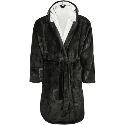 Kids Sherpa Lined Dressing Gown - Black