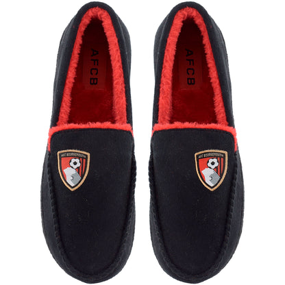 Mens Crest Moccasin Slippers - Black