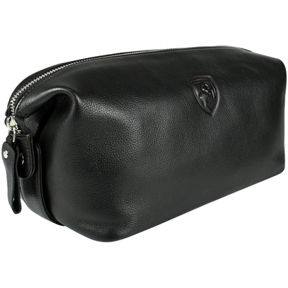 Premium Leather Washbag - Black