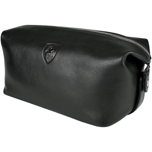 Premium Leather Washbag - Black