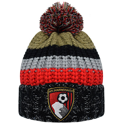 Adults Chunky Stripe Beanie - Red / Black / Gold