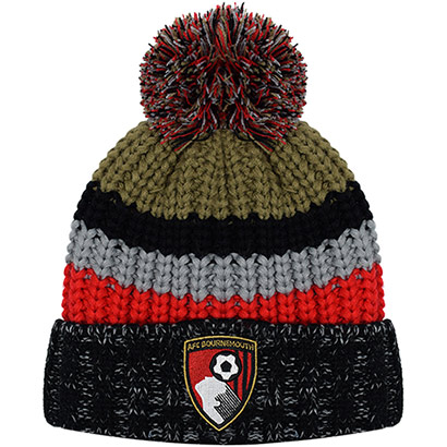 Adults Chunky Stripe Beanie - Red / Black / Gold