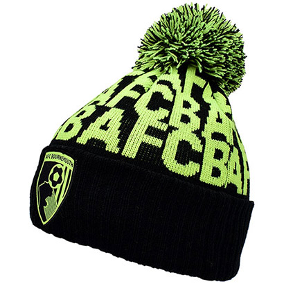 AFC Bournemouth Youths Neon Beanie Hat - Black / Neon Green