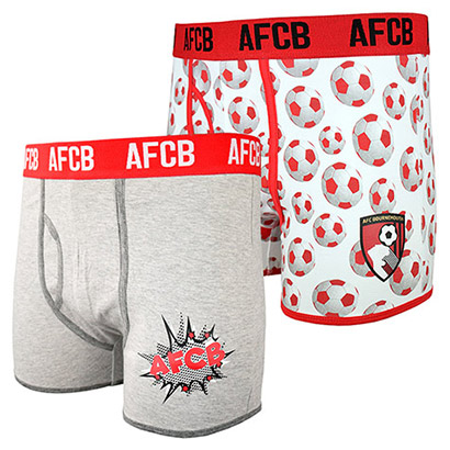 AFC Bournemouth Adults 2 Pack Boxer Shorts - Grey / White