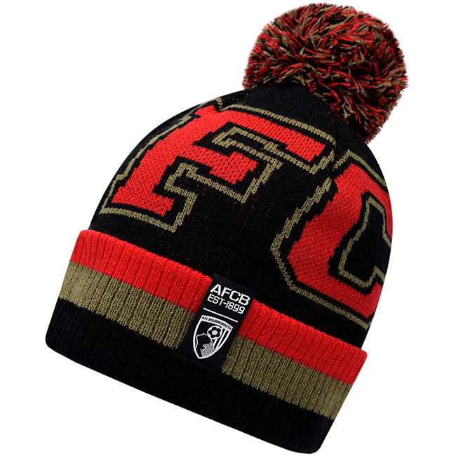 Adults Oversized Text Beanie - Black / Red / Gold