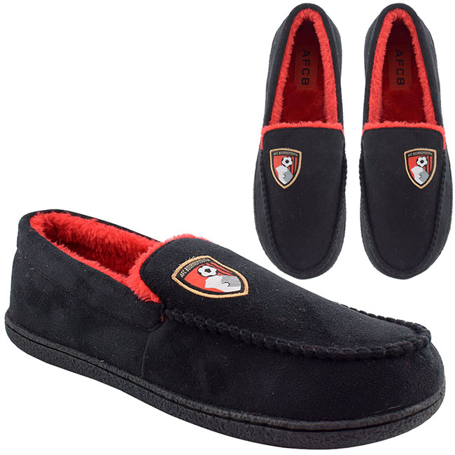 Mens Crest Moccasin Slippers - Black