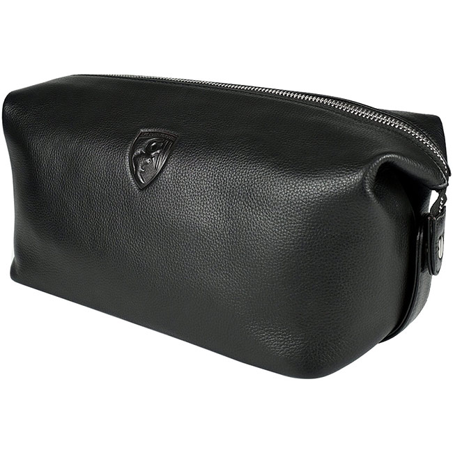 Premium Leather Washbag - Black