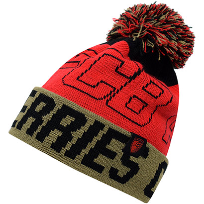 Adult Oversized Text Beanie - Red / Black / Gold