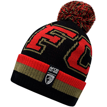 Adults Oversized Text Beanie - Black / Red / Gold