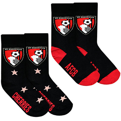 AFC Bournemouth Kids 2 Pack Socks - Black / Red